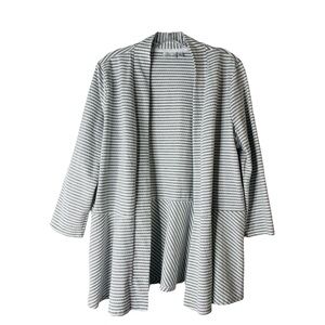 Kim Rogers grey white striped coastal preppy office open cardigan XL